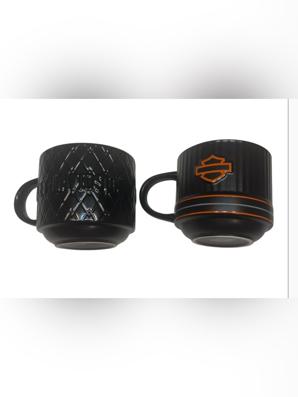 Harley-Davidson Black and Orange Ceramic Coffee Mugs - Set of 2